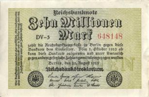 Német Birodalom / Weimari Köztársaság 1923. 10.000.000M (2x) egymás utáni sorszámokkal T:I-