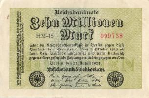 Német Birodalom / Weimari Köztársaság 1923. 10.000.000M (4x) közte közeli sorszámokkal T:I-,II+