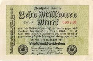 Német Birodalom / Weimari Köztársaság 1923. 10.000.000M (4x) közte közeli sorszámokkal T:I-,II+