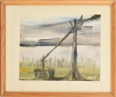 Kukla Mátyás (1928- ): Gémeskút. Akvarell, papír, jelzett (nehezen látható, jobbra lent). Paszpartuban, üvegezett fa keretben, 25x19 cm (keret: 40x33 cm)