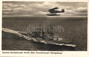 WW. II. Königsberg warship and HE 60 plane