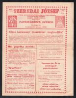 1929 Szeged, Szeredai József Paprika- és terménykivitel gyékányáruk nagyban, prospektus, 2 sztl. lev. + 1 megrendelőlap.