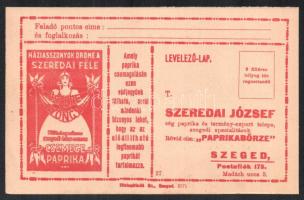 1929 Szeged, Szeredai József Paprika- és terménykivitel gyékányáruk nagyban, prospektus, 2 sztl. lev...