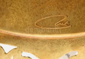 Réz áttört kínálótál, jelzett, 22,5x29 cm