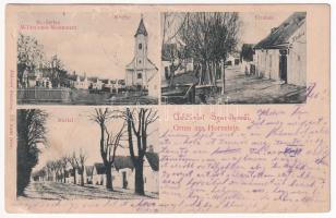 1911 Szarvkő, Hornstein; St. Stefan Milleniums-Monument, Kriche, Graben, Kurial / Szent István Millenniumi emlékmű, templom, utca. Márold kiadása / monument, church, street view (felületi sérülés / surface damage)