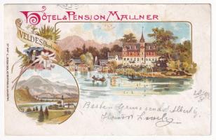 1899 (Vorläufer) Bled, Veldes; Hotel & Pension Mallner. C. Jurischek No. 347. Art Nouveau, floral, litho (r)