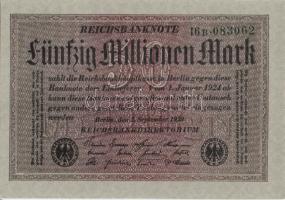 Német Birodalom / Weimari Köztársaság 1923. 50.000.000M (3x) szürke papíron, egymás utáni ill. kis u...