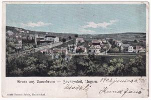 1902 Savanyúkút, Sauerbrunn; látkép, vasútállomás. Samuel Schön kiadása / general view, railway station (r)