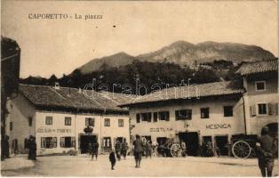 1916 Kobarid, Caporetto; La Piazza, Gostilna Mesnica, Gostilna pri Studeneu / main square, restaurant, soldiers + POSTA MILITARE 36 DIVISIONE