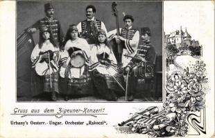 Gruss aus dem Zigeuner Konzert! Urbanys Oesterr.-Ungar. Orchester Rakoczi / Cigány zenekar / Hungarian gypsy music band. Art Nouveau, floral (EK)