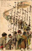 1901 Száz zsidó egy sorba Deputáczióba... / Jewish people humour. Judaica, M. J. F. B. litho s: Hegedűs Geiger (EK)