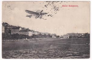 1909 Budapest I. Bleriot repülőgépe a Vérmező és Váralja felett, montázs (fl)