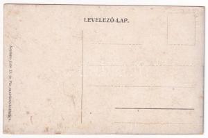 Budapest I. Bleriot repülőgépe a Vérmező és Váralja felett, montázs. Löbl D. és fia kiadása (Rb)