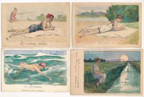 TETTEY EMIL (1885-1963) - 19 db eredeti saját kézzel rajzolt és megírt művész képeslap / 19 pre-1945 original hand-drawn art postcards with the artists letters