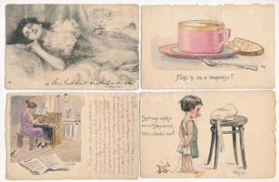TETTEY EMIL (1885-1963) - 19 db eredeti saját kézzel rajzolt és megírt művész képeslap / 19 pre-1945...