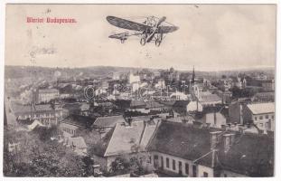 1909 Budapest I. Bleriot repülőgépe a Krisztinaváros felett, montázs (fl)