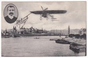 1909 Budapest, Bleriot repülőgépe az Erzsébet híd felett, montázs (EK)