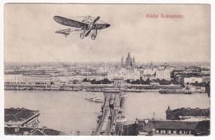 1910 Budapest, Bleriot repülőgépe a Lánchíd felett, montázs (r)