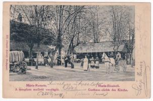 1901 Budapest II. Máriaremete, A templom melletti vendéglő, étterem kertje vendégekkel és pincérekkel. Divald Károly 303. sz. (EK)