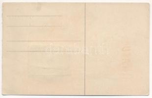 Budapest, Üdvözlet Budapestről. Leporellólap 10 kis képpel, automobilos bőröndös szerelmespárral (fa...