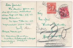 1940 Budapest, Üdvözlet Budapestről. Leporellólap 10 kis képpel, turisták a városnéző autóbuszban (E...