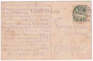 1907 Budapest XIV. Városligeti tó. Kl.V. Bp. 36. Montázs csónakázó hölgyekkel és urakkal, evezőssel ...