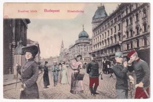 1906 Budapest VIII. Erzsébet körút (Blaha Lujza tér) Hotel Rémi szálloda és kávéház. K.I.V. Bp. Montázs cigiző katonákkal, hölgyekkel és urakkal (EB)