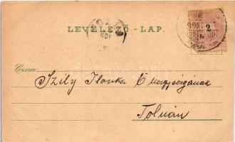 1899 (Vorläufer) Dunaföldvár, Duna-Földvár; Kossuth Lajos utca, Csonkatorony, Kálvária hegy, Szenthá...