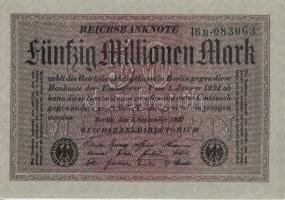 Német Birodalom / Weimari Köztársaság 1923. 50.000.000M (2x) szürke papíron, egymás utáni sorszámokkal T:I(gyári hajlással)