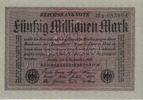 Német Birodalom / Weimari Köztársaság 1923. 50.000.000M (2x) szürke papíron, egymás utáni sorszámokk...