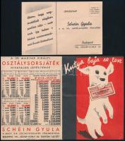 cca 1930 Schein Gyula sorsjegy két reklám nyomtatvány