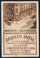 cca 1930 Zeidler Antal ital kereskedő húsvéti árjegyzék 4 p