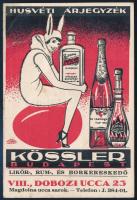 cca 1930 Kössler likőr és rum kereskedő reklám nyomtatvány kis gyűrődéssel