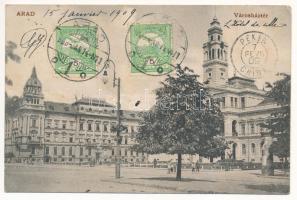 1909 Arad, Városház tér, hirdetőoszlop. Pichler Sándor kiadása - ARAD-ról Kínába küldve Szibérián át / town hall, square, advertising column - sent from Arad to Peking China via Siberia (EK)