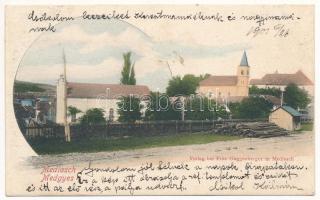 1901 Medgyes, Mediasch, Medias; Református és zsidó templom a vasútállomás felől, zsinagóga. Fritz Guggenberger / Calvinist church, synagogue from the railway station (r)