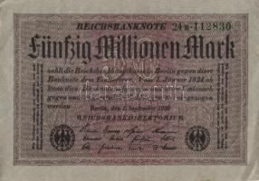 Német Birodalom / Weimari Köztársaság 1923. 50.000.000M (6x) szürke papíron, egymás utáni ill. közel...