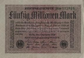 Német Birodalom / Weimari Köztársaság 1923. 50.000.000M (6x) szürke papíron, egymás utáni ill. közel...