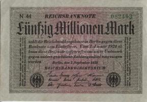 Német Birodalom / Weimari Köztársaság 1923. 50.000.000M (6x) szürke papíron, egymás utáni ill. közel...