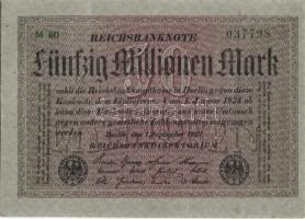 Német Birodalom / Weimari Köztársaság 1923. 50.000.000M (2x) szürke papíron, közeli sorszámokkal T:I-