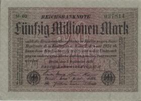 Német Birodalom / Weimari Köztársaság 1923. 50.000.000M (2x) szürke papíron, közeli sorszámokkal T:I...