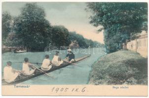 Temesvár, Timisoara; Bega részlet, evezősök edzés közben / rowing team training in the river