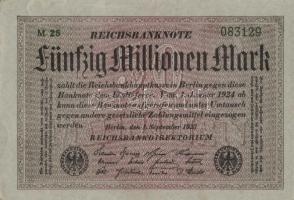 Német Birodalom / Weimari Köztársaság 1923. 50.000.000M (3x) szürke papíron, közeli sorszámokkal T:I...