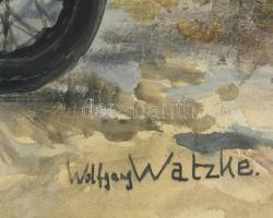 Wolfgang Watzke: II. világháborús részlet. Akvarell, papír, Üvegezett keretben 29x40 cm