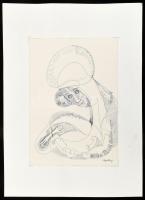 Dóra István (Dhora): absztrakt grafika. Toll papír. Jelzett, paszpartuban 27x19 cm