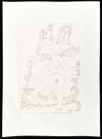 Dóra István (Dhora): absztrakt grafika. Toll papír. Jelzett, paszpartuban 27x19 cm