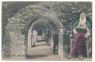 1909 Ada Kaleh, sírcsarnok törökökkel. Montázs Bego Mustafával / Katakomben / catacombs, Turkish men. Montage with Bego Mustafa (ázott / wet damage)