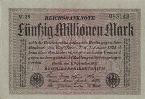 Német Birodalom / Weimari Köztársaság 1923. 50.000.000M (2x) szürke papíron, közeli sorszámokkal T:I,I-