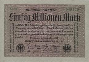 Német Birodalom / Weimari Köztársaság 1923. 50.000.000M (3x) szürke papíron, közeli sorszámokkal T:I...