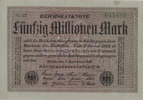 Német Birodalom / Weimari Köztársaság 1923. 50.000.000M (3x) szürke papíron, közeli sorszámokkal T:I...