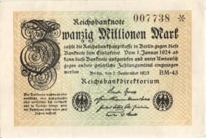 Német Birodalom / Weimari Köztársaság 1923. 20.000.000M (2x) egymás utáni sorszámokkal T:I